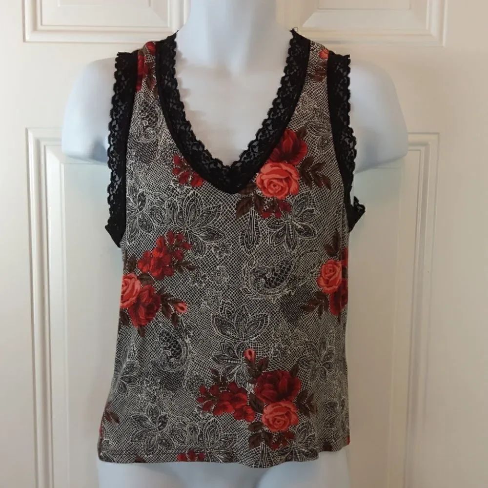 (3/$20) Worthington printed lace-trimmed tank top